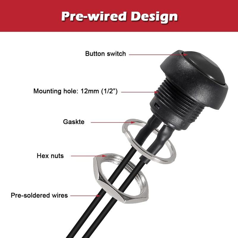 5PCS 12mm Momentary Push Button Switch On/Off Mini Round Switch Waterproof 3A 125V AC for Car Marine Motorcycles