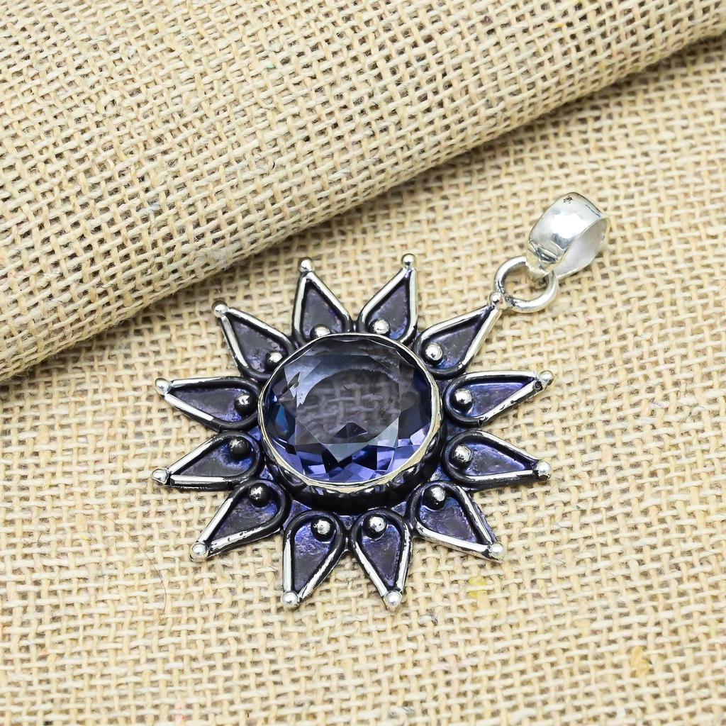 Iolite Gemstone 925 Sterling Silver Handmade Pendant Jewelry Beauteous Gift For Love