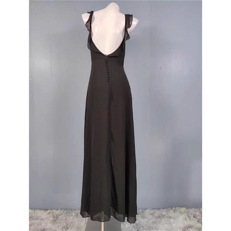 Export Single Lu Home Sexy Slit Long Legs Ruffles Open Back Button Design Annual Party Party Footwear Dress
