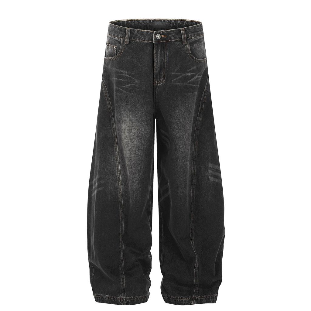 Jeans Unisex in Denim Lavato Retrò: Pantaloni dritti, larghi, a gamba larga con un look cool di alta gamma
