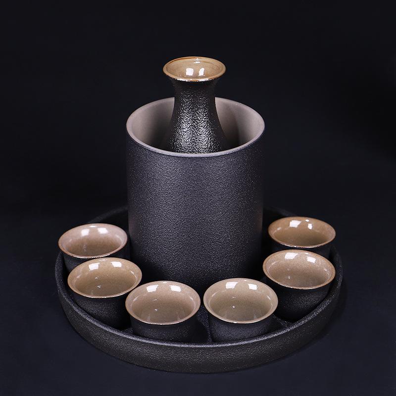 Household Japanese-style Shochu Pot Black Pottery Sake Ceramic Small Wine Cup Wine Dispenser White Wine Glass Warm Wine Wine Set