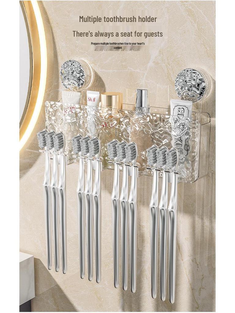 Wall-Mounted Suction Cup Toothbrush & Toothpaste Holder Set with Tooth Squeezer and Cup for Family Bathrooms