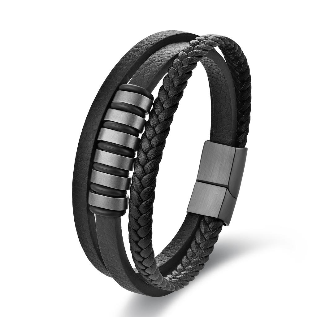 Black Leather Rope Cowhide Men's Simple Atmosphere, Genuine Leather Woven Bracelet Handmade Multi-layer Leather Bracelet 2026