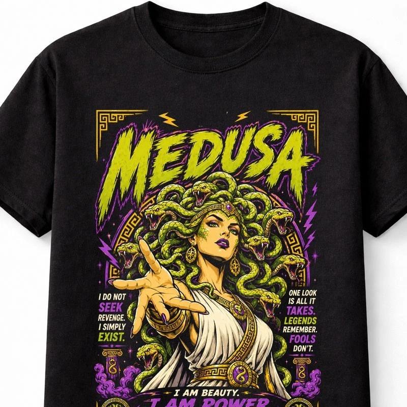 Medusa Greek Mythology Gorgon Snake Hair Horror Graphic Unisex TShirt S