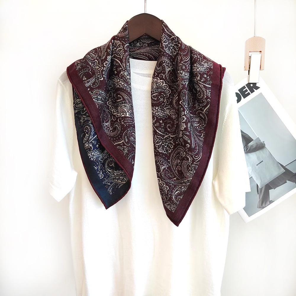 Retro Paisley Double-Sided Silk Wool Scarf - Women s Fashion Shawl for Autumn/Winter 65*65 cm