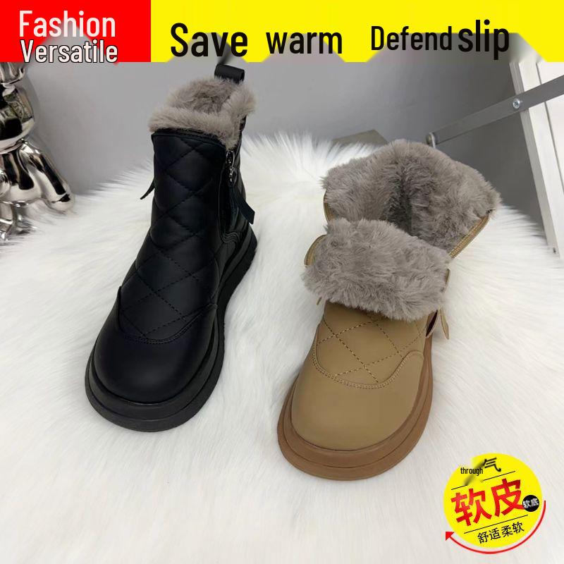 Cizme de zăpadă de iarnă pentru femei, căptușite cu lână: Ghete calde, antiderapante, versatile, plate până la gleznă.