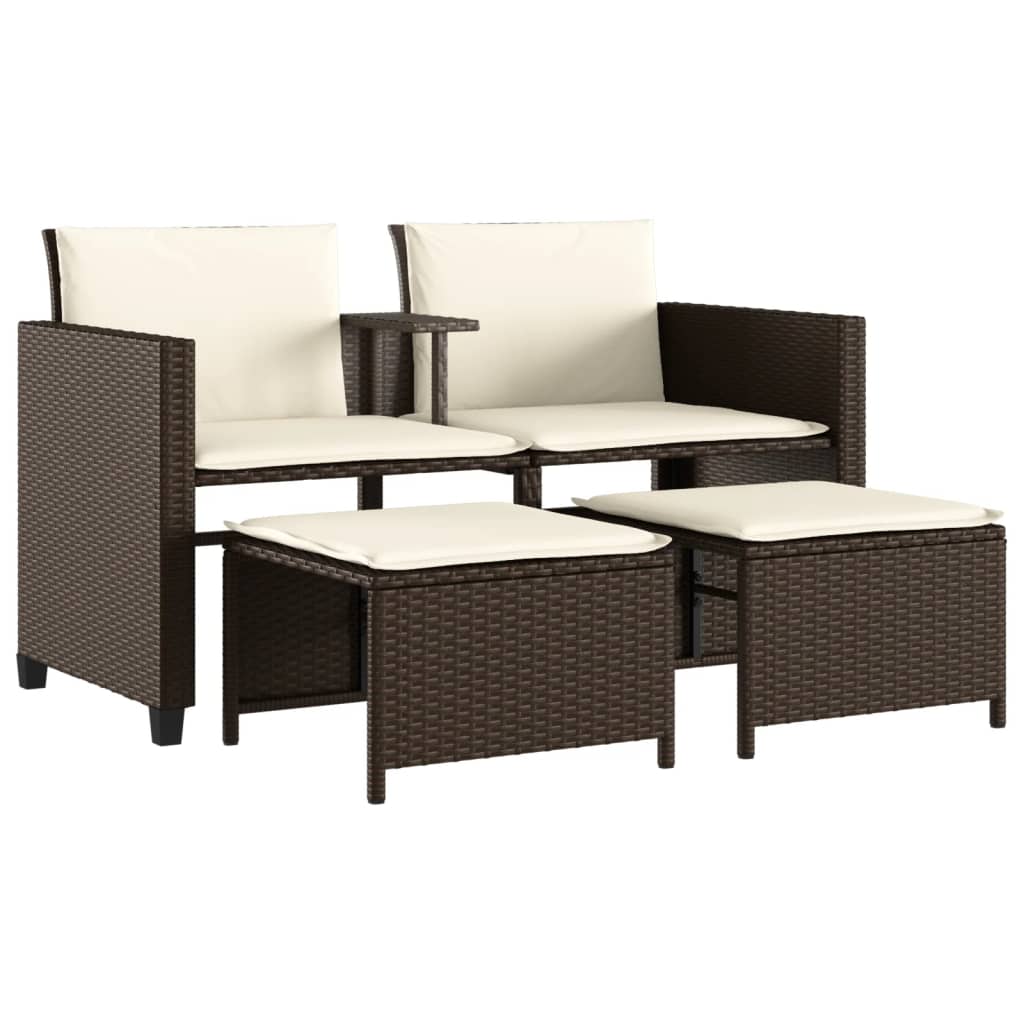 Vidaxl 2-Os. Garden Sofa with Table and Stools, Brown, Poly Rattan