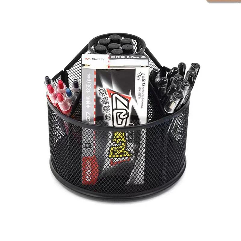 Rotating Pen Holder Storage Boxe Metal Cutout Iron Mesh Creative Simple Office Desktop Large Capacity Home Storage Organizer