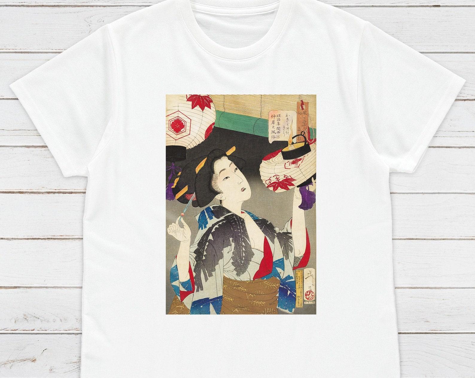 Ukiyo-e T-Shirt: Yoshitoshi Geisha Woodblock Art Tee M