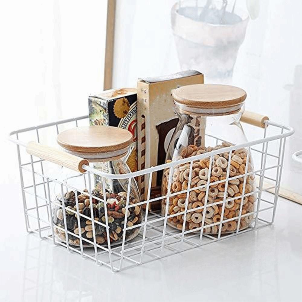 White Black Desktop Storage Basket Metal Vegetable Fruit Snack Holder  For Bathroom Kitchen