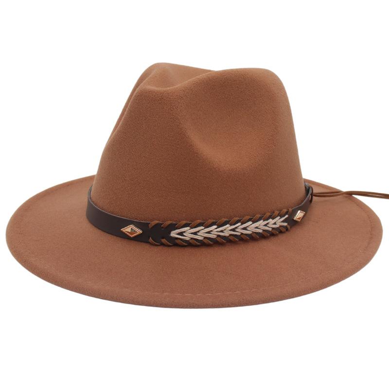 Cross-Border New Woolen Jazz Hat With Felt Hat Large Brim Fashion Top Hat Couple British Gentleman And Lady Hat