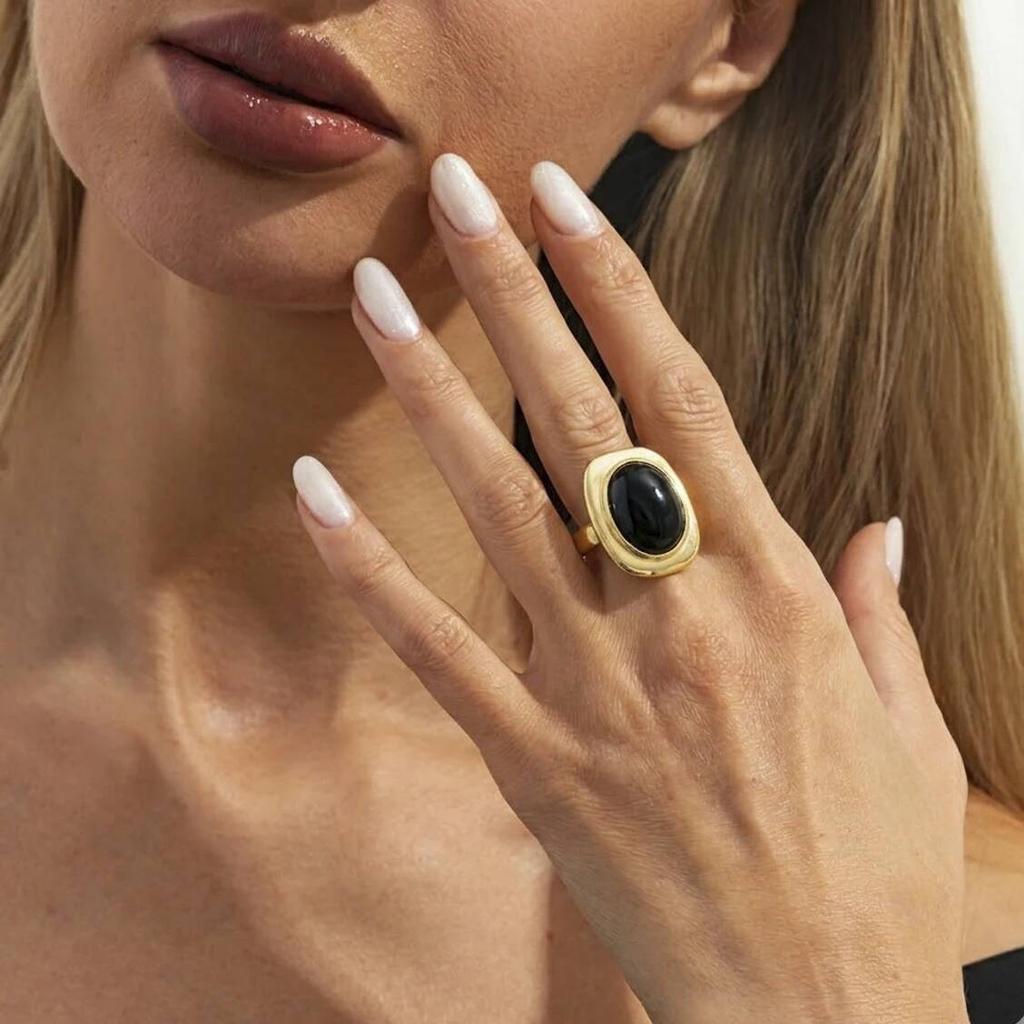 Ingemark Vintage Red Resin Acrylic Oval Open Knuckle Rings Women 2026 New Charm Geometric Metal Joint Ring Party Jewelry Gifts