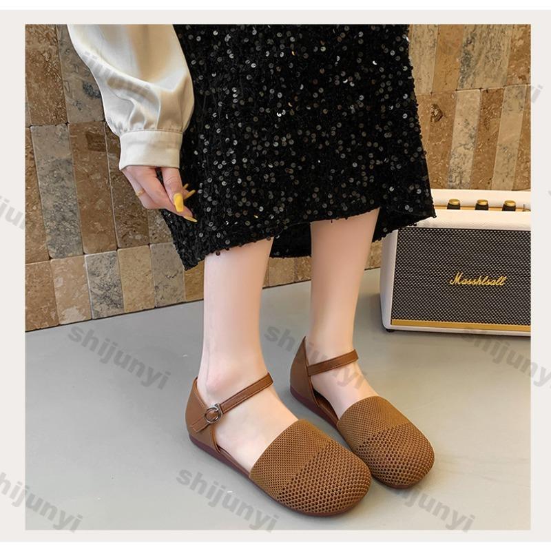 Mode Baotou Fly Weave Damen Schuhe 2025 Neue Mode Schnallenriemen Sandalen Vintage Weiche Sohle Bequem Leicht Lässige Ballerinas
