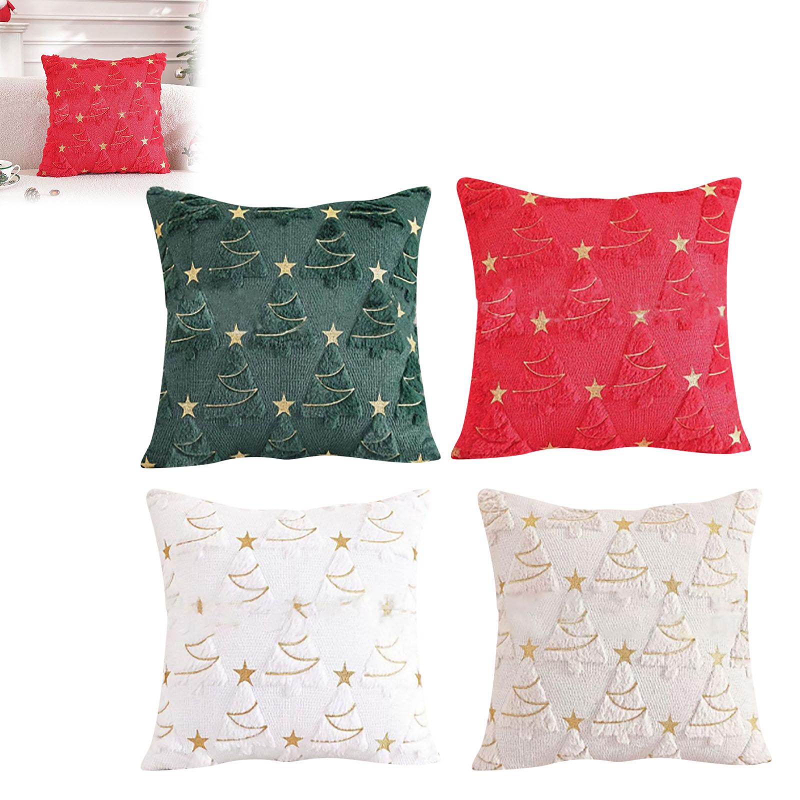 Christmas Tree Throw Pillow Cover 45*45cm Embroidered Sequin Star Pillow Cover Christmas Themed Home Cotton Satin Pillowcase One Size