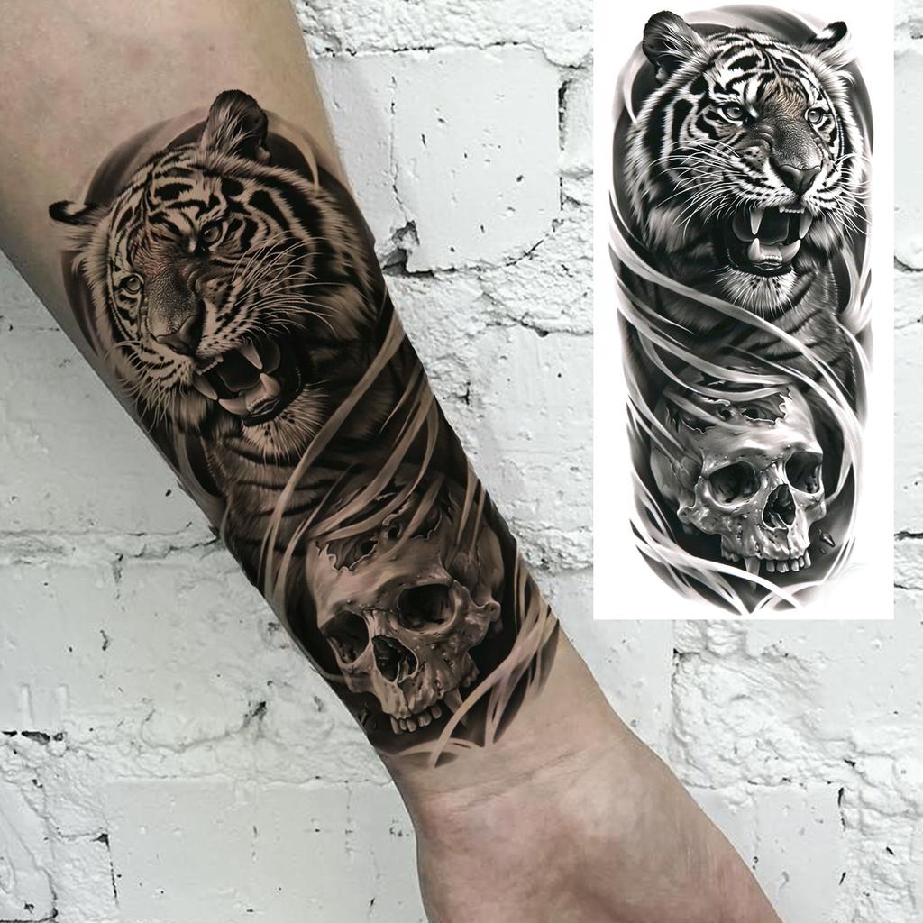 1 Foglio Tatuaggi Temporanei Trendy Tigre Leone Guerriero Gesù Per Uomini Donne Adulti Lunga Durata Impermeabili Temp Adesivi Tatuaggio Falso