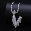 Stylish Hip Hop Zircon Crown Pendant Necklace with 26 English Letters for Women