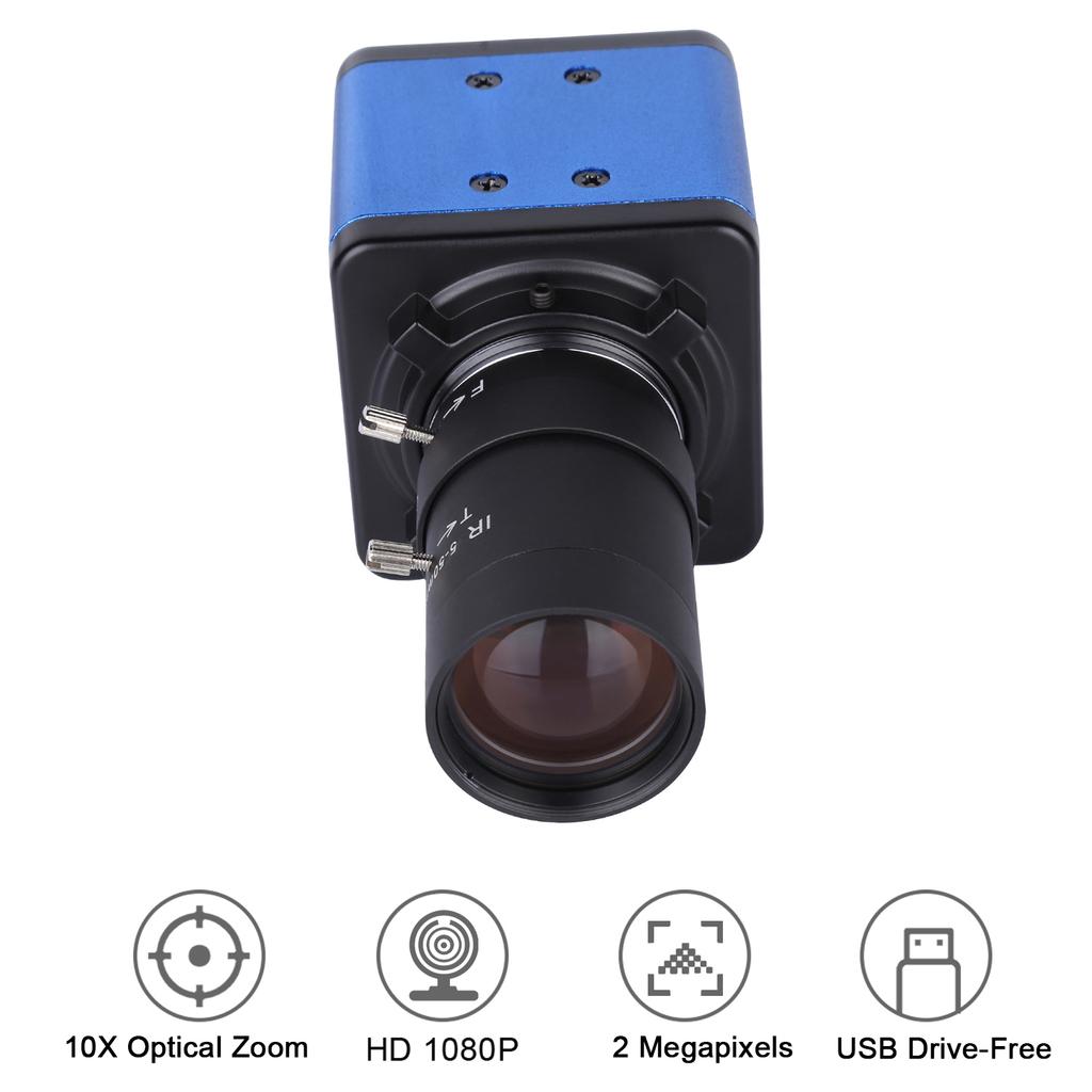 1080P HD Camera Computer Camera Webcam 2 Megapixels 10X Optical Zoom 80 Degree Wide Angle Manual Focus Auto Exposure