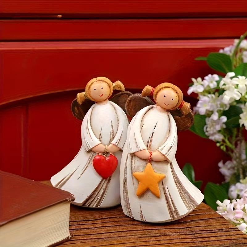Christmas Angel Girl Resin Statue, Rustic Pastoral Home Table Decoration, Holiday Wedding Celebration Ornament Gift