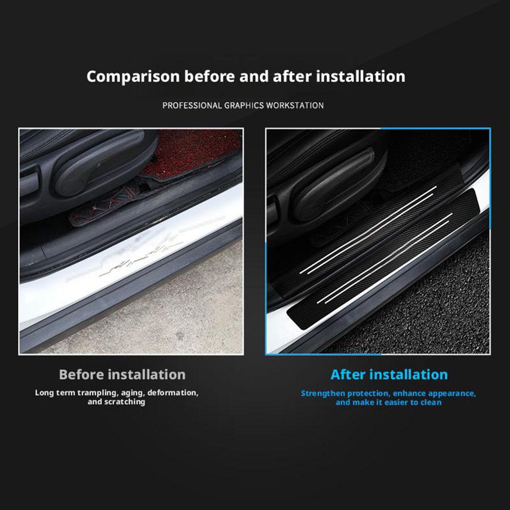 4pcs Universal Carbon Fiber Leather Car Door Sill Protection Film DIY Paste Waterproof Anti Scratch Strip Car Sticker Protect