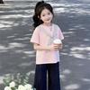 Girls Summer Navy Cape Short Sleeve T Shirt With Bow Tie Round Neck Top For Big Kids Students
