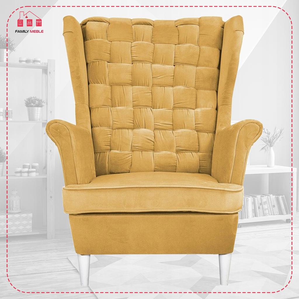 Carol Wing Chair with Footrest Scandinavian Family Meble Yellow Honey