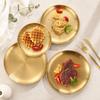 Stainless Steel Golden Round Plate Metal Dinner Serving Tray Gold‑Tone Dish for Steak Fruit Dessert Snack Kitchen Tableware