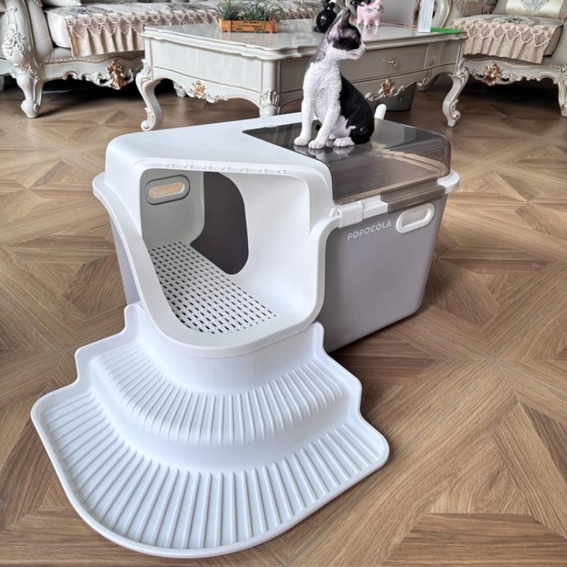 Enclosed Corridor Cat Litter Box Anti-Splash Litter Tray High-Sided Covered Cats Toilet Jumbo Cat Bedpans with Privacy Tunnel