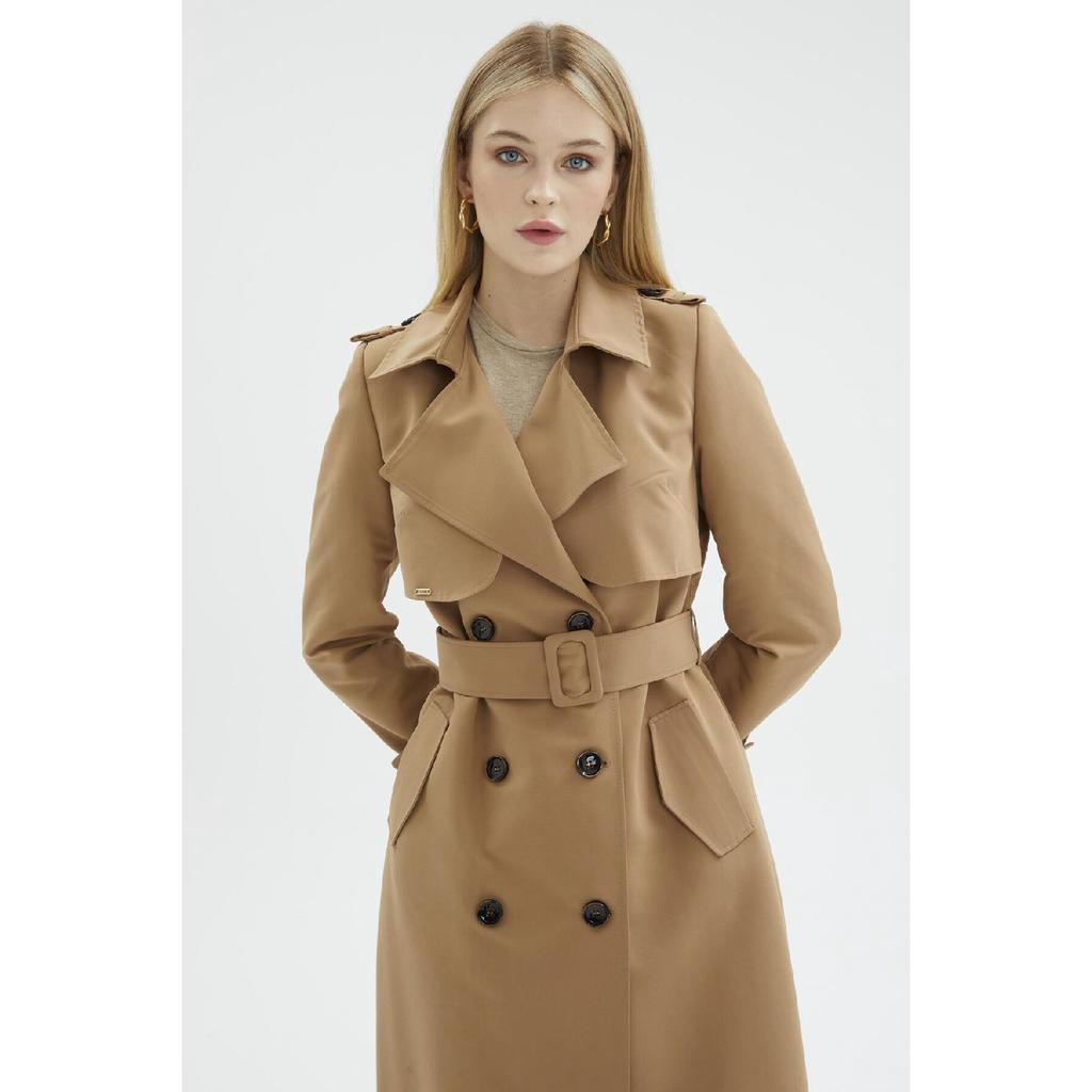 Jacket Collar Sleeve Detailed Mink Trench Coat 12667
