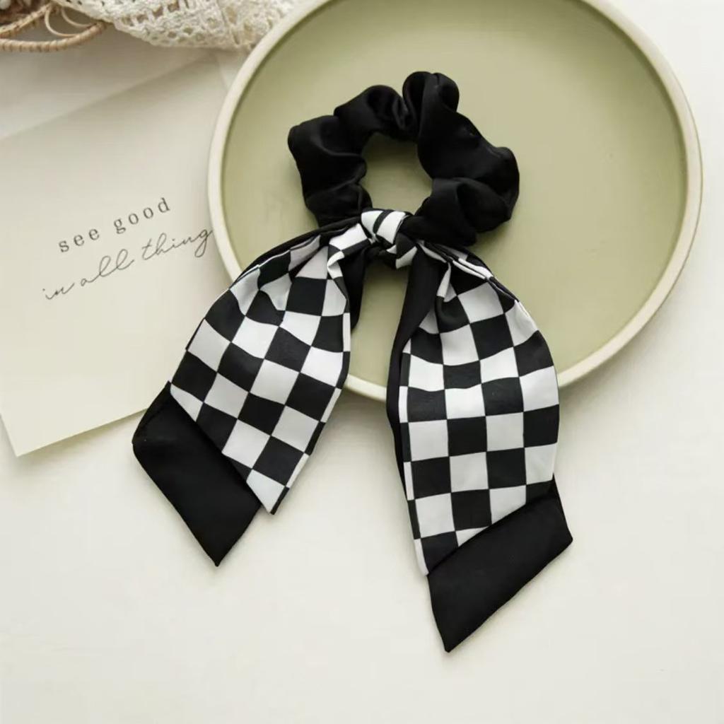 Korea Blumen Schleife Scrunchies für Frauen Satin Langes Band Pferdeschwanz Schal Mädchen Haargummis Druck Elastische Haarbänder Accessoires