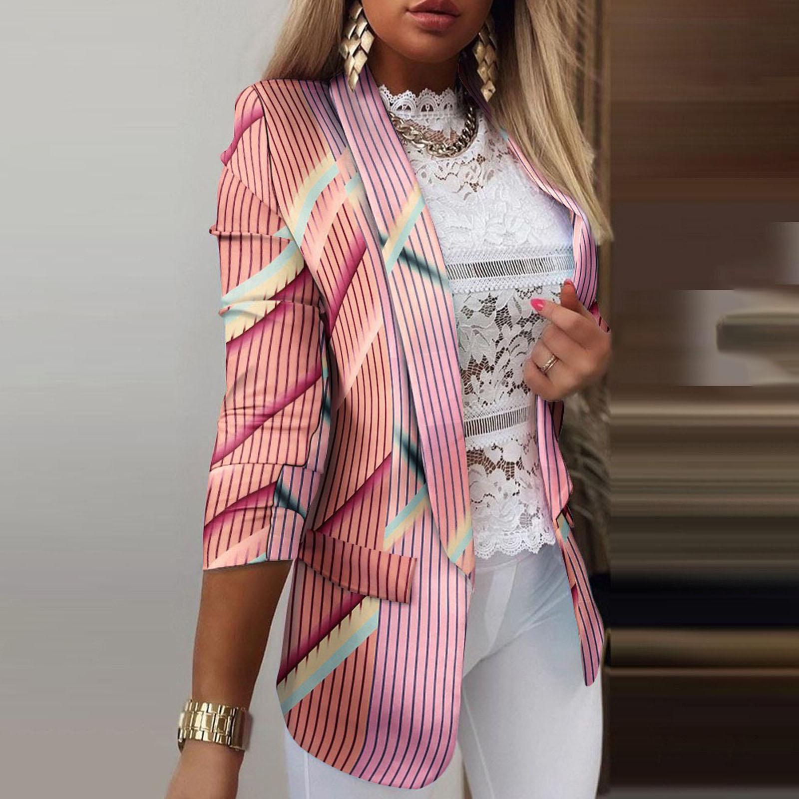 

Женская мода с длинным рукавом и цветным принтом, куртка с открытой передней частью XXL