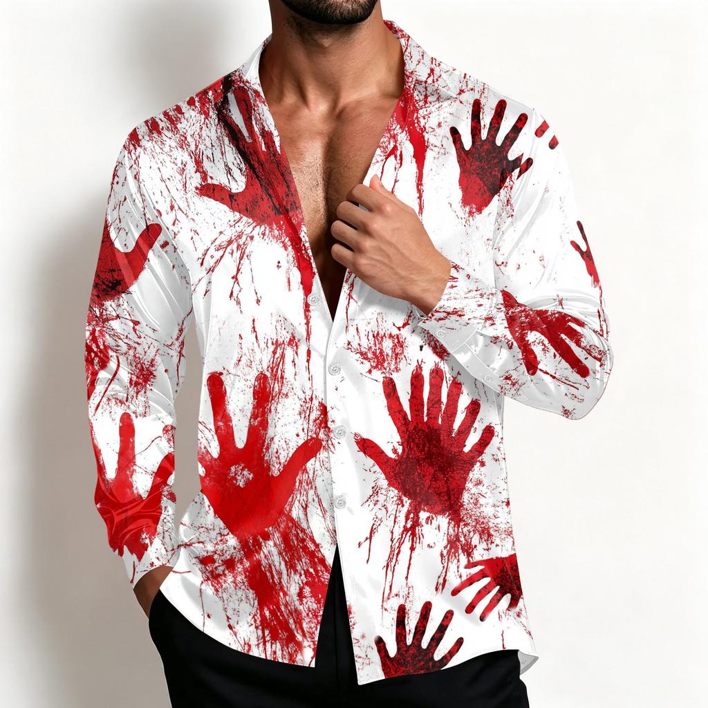 Men's Halloween Shirt Jacket Casual Loose Fit Lapel Collar Breathable for Spring and Fall