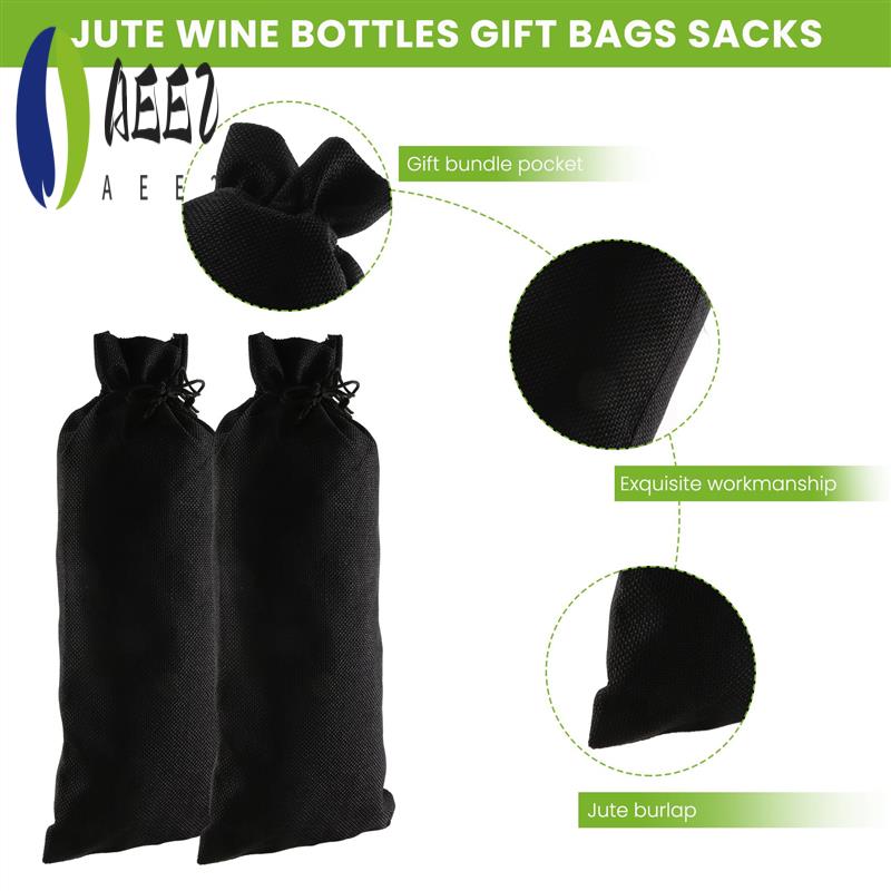 

AEE2-10Pcs Jute Burlap Wine Bags Drawstring, Hessian Cloth Bottle Gift Bags For Blind Taste Halloween Party Holiday Giving чёрный