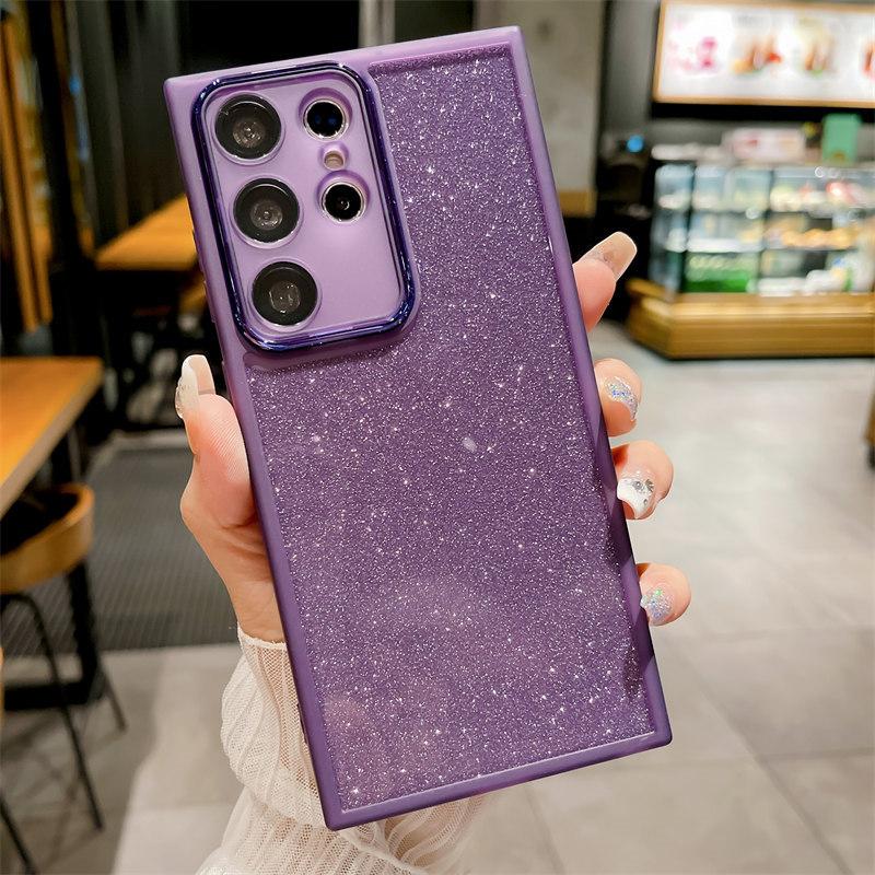 

Роскошный прозрачный силиконовый чехол с блестками для Samsung S23 22 21 Ultra Plus S20 FE, защитный чехол для объектива камеры Samsung S21 FE фиолетовый