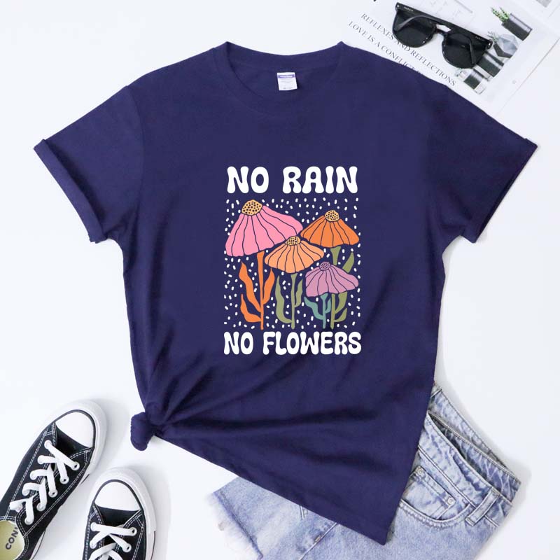 Boho No Rain No Flowers Tshirt Retro Wildflower Inspirational Tee Shirt Top Vintage Unisex Unisextal Health Positivity Tshirt