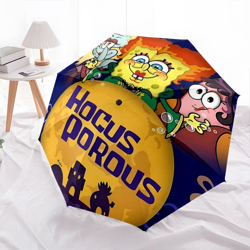 

1pc SpongeBob SquarePants Halloween Durable Cartoon Folding Umbrella, Portable 3-Fold Compact Umbrella for Men and Women, Suitable for Travel or