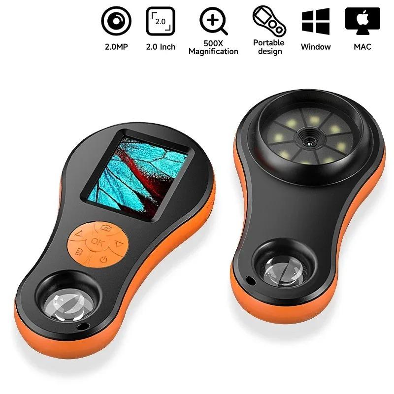 2.0'' IPS Digital Magnifier HD 1080P 500X Portable Microscope Handheld Mignifying Glass for Electronics Repair Check Jewelry