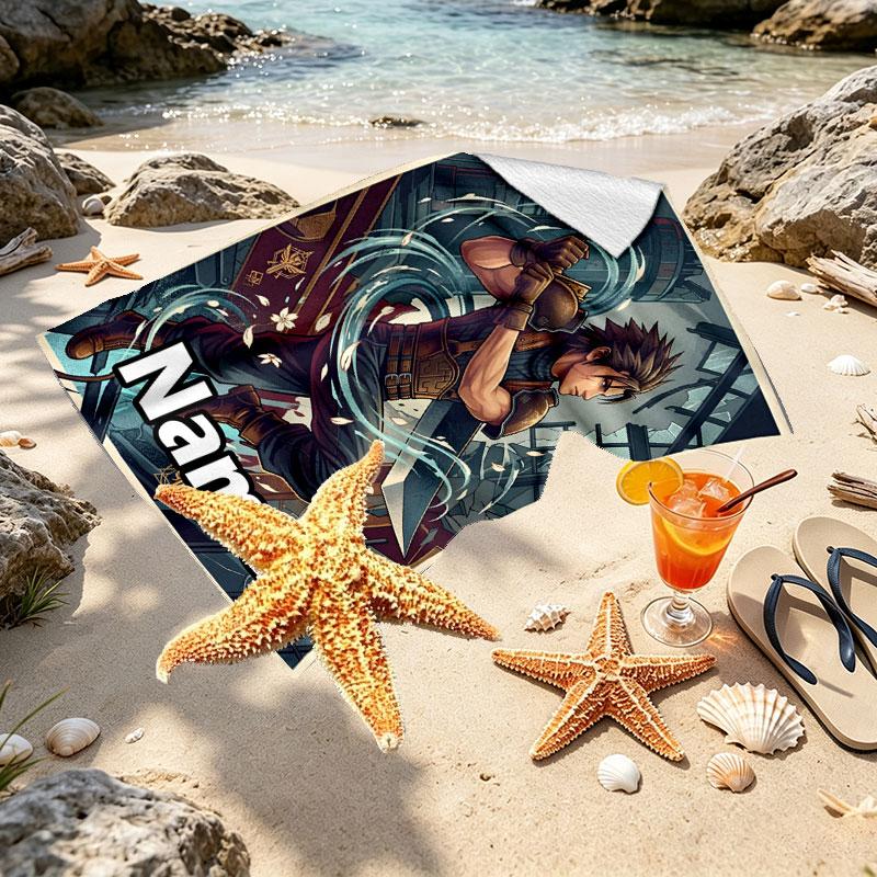 Custom Name Personalized Final Fantasy Print Beach Towel, for Trip Camping Beach Party Home Decor, Birthday Gift for Family & Friends