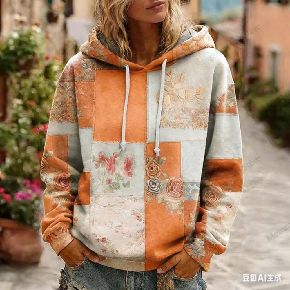 Women's Hoodie Fashion Vintage Floral Print Women Casual European American Style Hoodie Sweatshirt Women Clothes Top