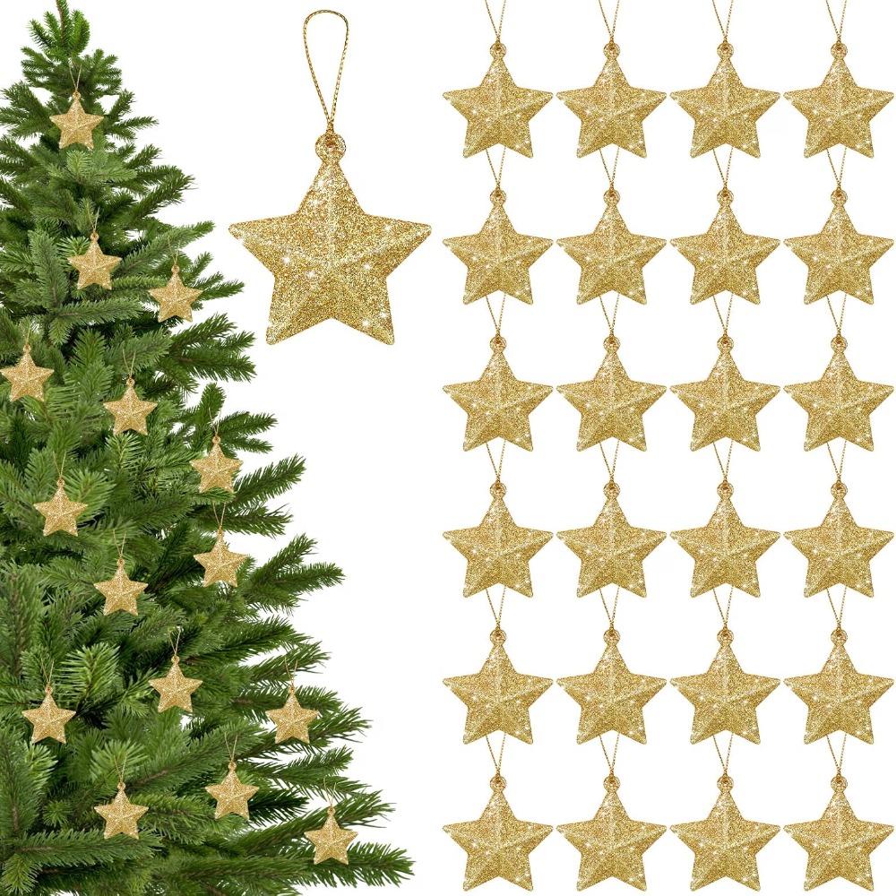 6Pcs DIY Christmas Tree Hanging Pendant Gold Glitter Xmas Tree Decoration Home Navidad Decor