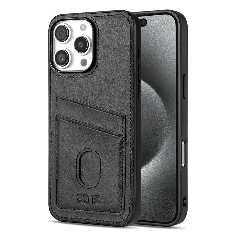 Retro Cards Pocket PU Leather Case for iPhone Air 17 16E 16 15 14 13 12 11 Pro Max Plus Shockproof Soft Protective Phone Cover