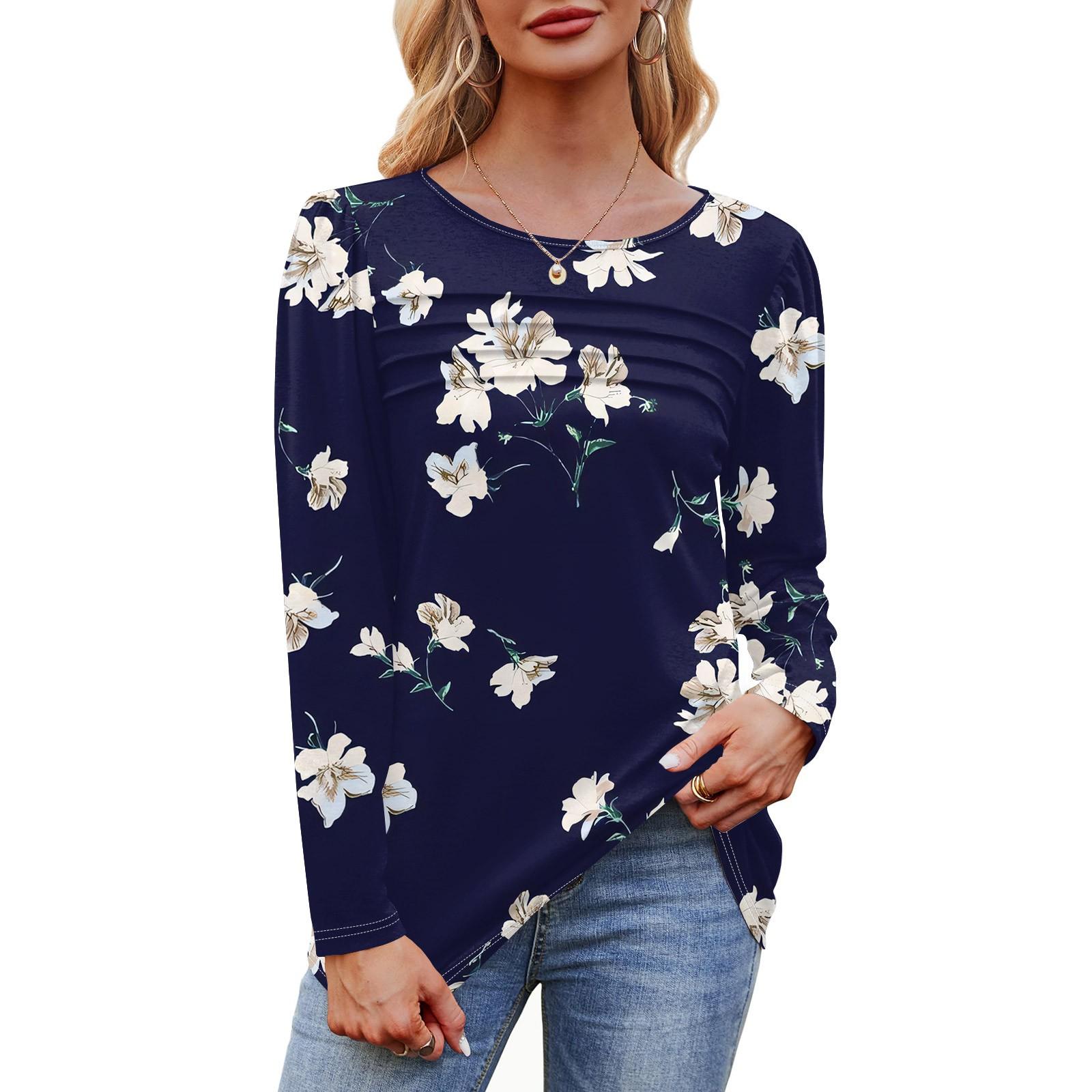 

Женский свободный повседневный топ с круглым вырезом и длинными рукавами, модный топ L темно-синий