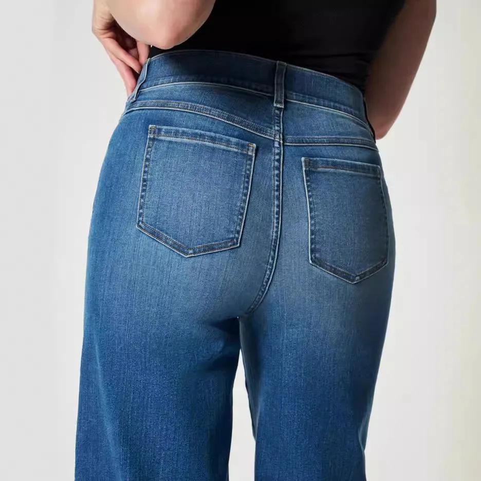 Women's Jeans Wide Leg Mid Waist High Elasticity Elastic Waist Washing Jeans From China Mainland With No Brand