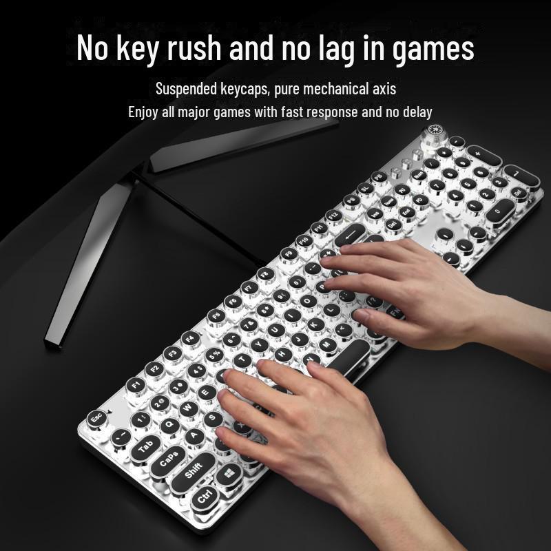 Wired TK100 Retro Steampunk Mechanical Gaming Keyboard with Blue Axis and Knob