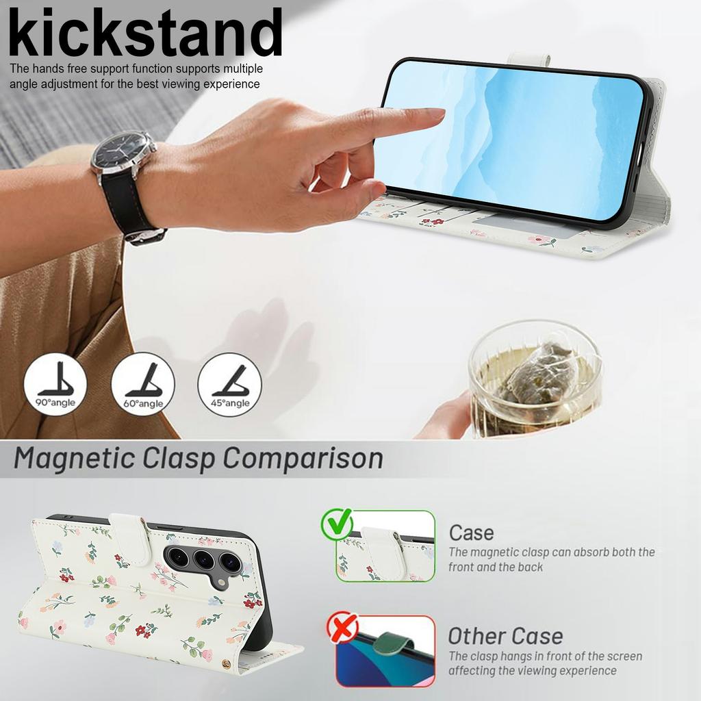 For Samsung Galaxy S25 FE Wallet Case Rhombic Floral Design Leather Flip Phone Cover with Strap