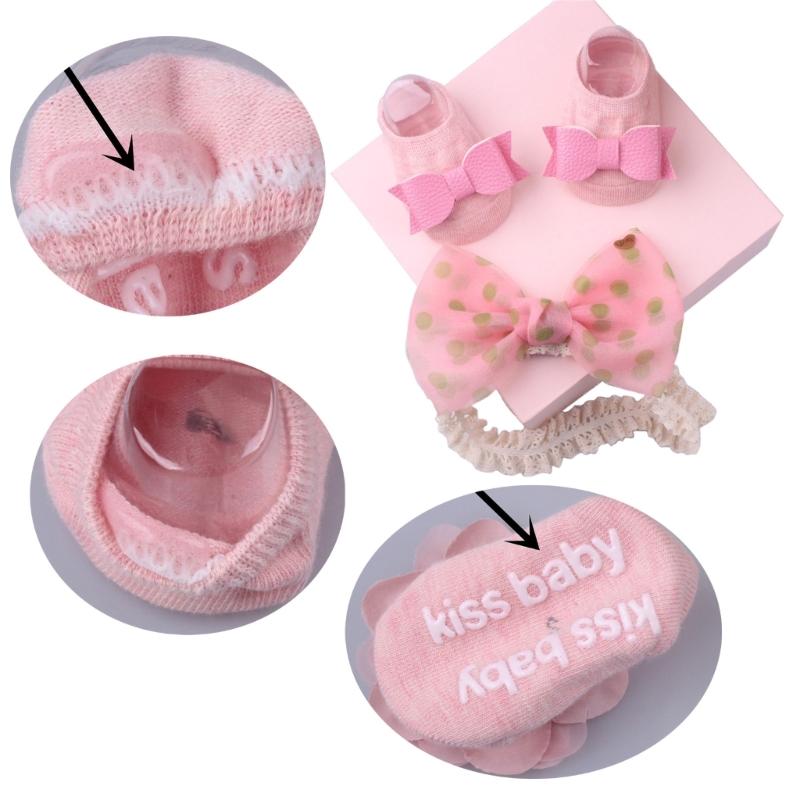 Lace Headband & Socks for Baby Unisex Boy Girl Elastic Headdress Anti-Skid Floor Socks Gender Neutral Heads Accessories