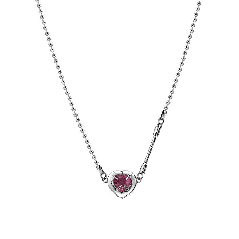 

Transparent powder love necklace ins design temperament sweater chain rhinestone necklace Japanese and Korean collarbone chain