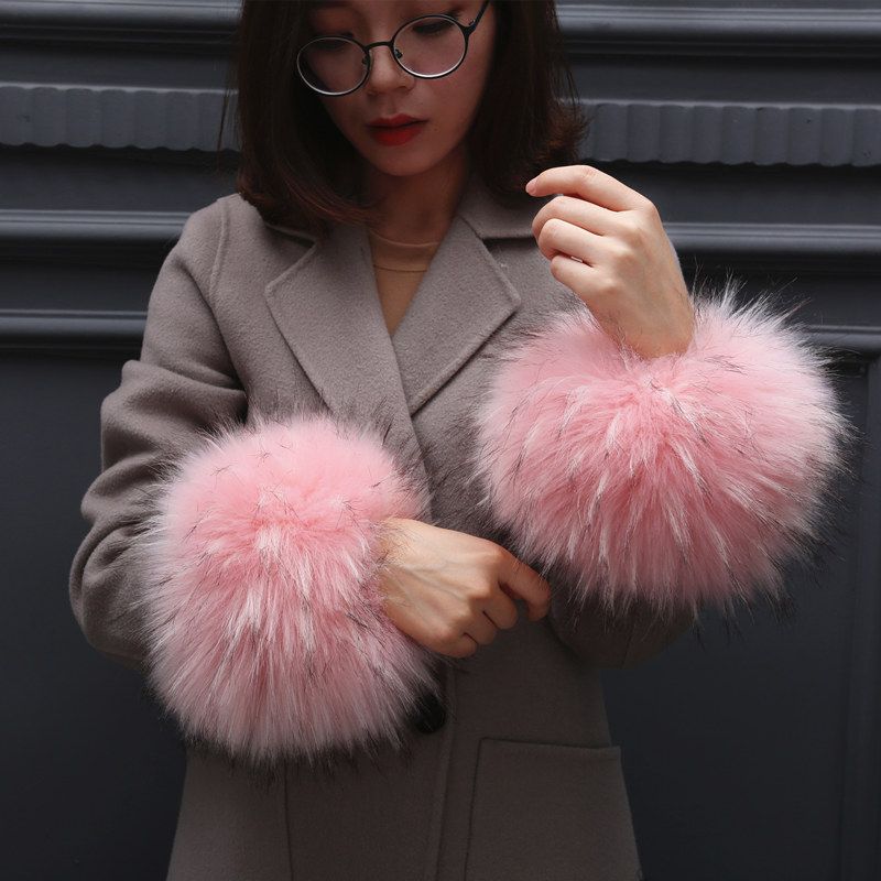

Imitation Fur Fox down Jacket Hand Ring Women s Cuff Light Pink Jacquard One size