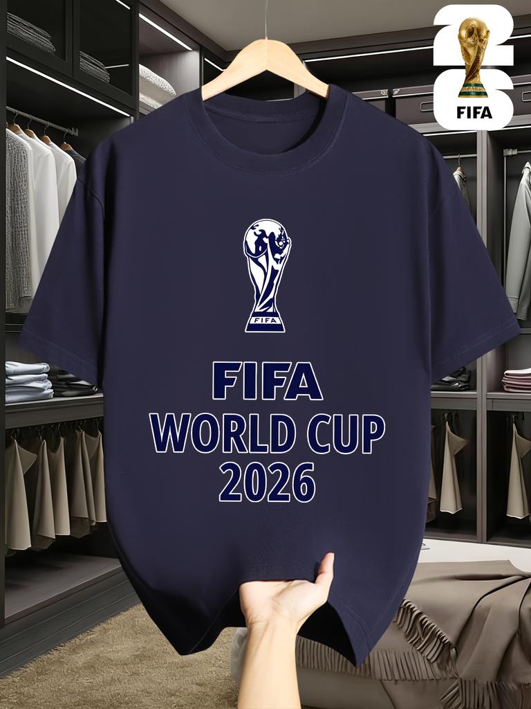 2026 USA-Canadian Cup, FIFA Football Print Crew Neck T-shirt, Street Style, Regular Fit, a Must-have for Football Fans, Suitable for Casual Attire