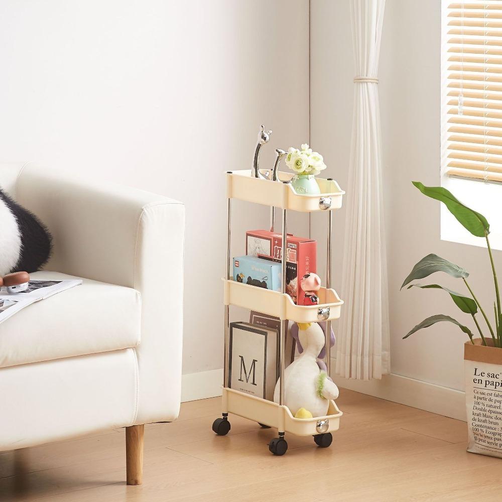With Wheel Storage Rack Space-Saving Bathroom Cart Organizer Durable Mobile Shelving Unit  Bathroom