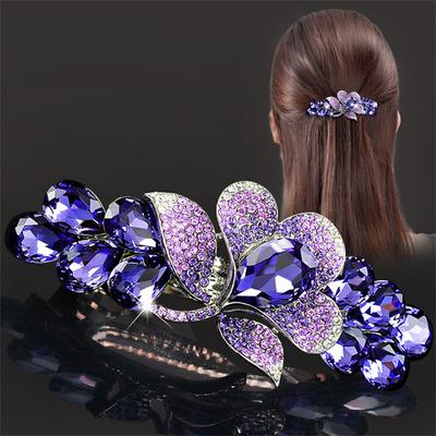 New Fashion Retro Crystal Butterfly Hair Clip Large Top Clip Flower Spring Clip High Quality Female Mother Hairpin Headdress